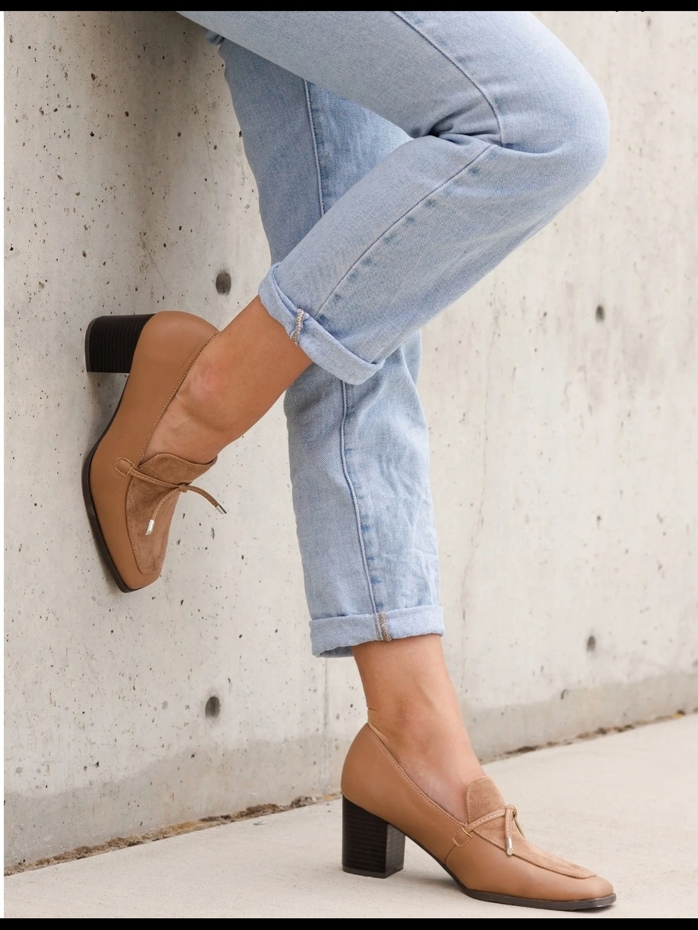 Journee Collection Tan Block Heel Loafers with Bow Accent